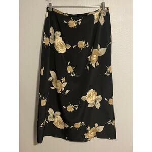 Vintage Ingredients Skirt Womens Large Black Floral Rose Print Maxi Romantic 90s